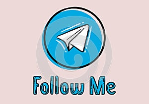 Follow me Telegram - button for social media, phone icon symbol logo of Telegram