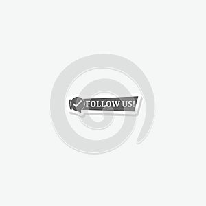 Follow us banner icon sticker isolated on gray background