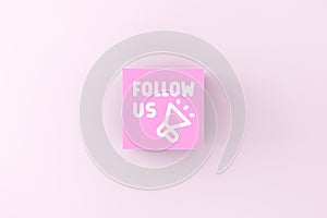 Follow us message on a pink cube block. Social Media Networking Internet Online Concept