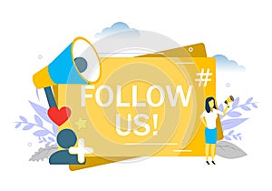 Follow us message, vector flat style design illustration