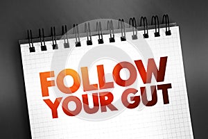 Follow Your Gut text on notepad, concept background