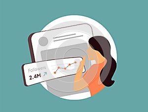 Follower Growth Rate - influencer marketing statistics. SMM insights ROI graphs, social media analytics with influencer photo