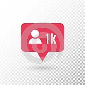Follower notification. Social media icon user. Follower 1k symbol. Red new message bubble. Stories user button. Friend