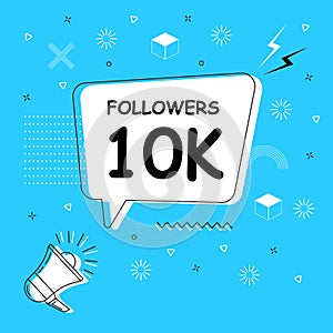 Followers 10k in bubble vector on bright blue background