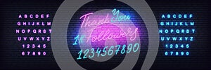 Followers Thank You neon.Social media template followers milestone. Congratulation design