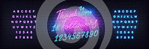 Followers Thank You neon.Social media template followers milestone. Congratulation design photo