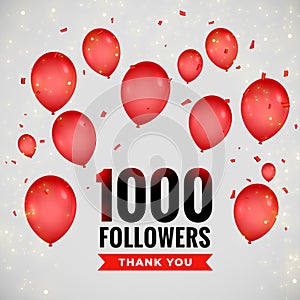 1000 followers thankyou poster with flying balloons photo