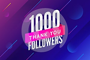 1000 followers vector. Greeting social card thank you followers. Congratulations follower design template photo
