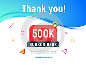 500000 followers vector post 500k celebration. Five hundred thousands subscribers followers thank you congratulation photo