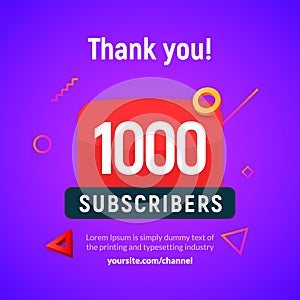 1000 followers vector post 1k celebration. One thousand subscribers followers thank you congratulation. photo