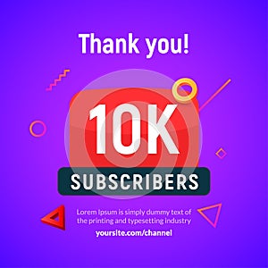 10000 followers vector post 10k celebration. Ten thousands subscribers followers thank you congratulation photo