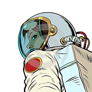 Following me, a female astronaut leads forward to the future