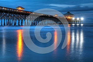 Folly Beach Pier At Blue Hour Charleston South Carolina