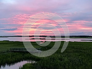 Folly Beach, SC, Intercoastal Waterway Sunset at washout area sound side