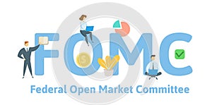 FOMC, Federal Open Market Committee. Concept with keywords, letters and icons. Flat vector illustration. Isolated on