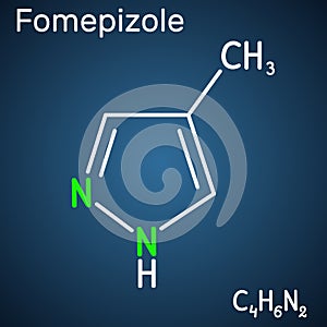 Fomepizole, 4-methylpyrazole, C4H6N2 molecule. It is used to treat methanol and ethylene glycol poisoning. Structural chemical