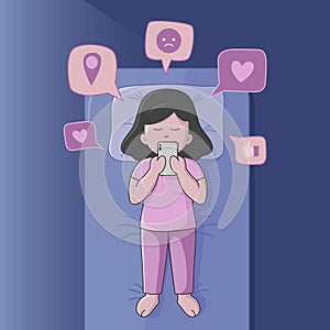 Fomo fear of missing out girl until sleep illustration concept