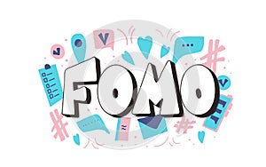 Fomo vector hand drawn text. Stylized word