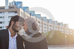 Fond Arabic couple spending time together