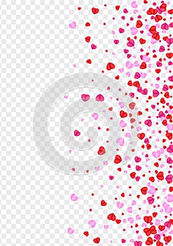 Fond Confetti Background Transparent Vector Folded Illustration Heart. Pink Amour Pattern. Violet Heart Shape Texture.