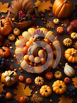 Fondant turkey with festive gourds autumnal tabletop display