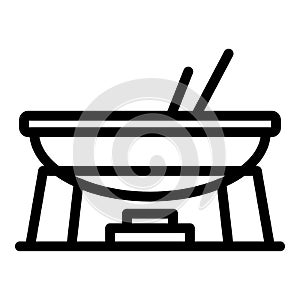 Fondue big pot icon outline vector. Cheese food