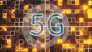 Font 5G with sci-fi square background, 3d rendering