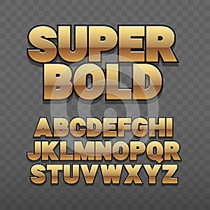 Font alphabet. Gold style, sanserif font with long shadow. photo