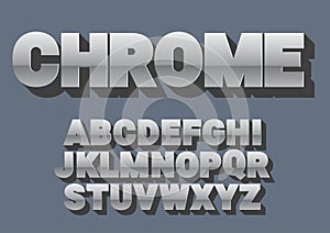Font alphabet. Hrome style, sanserif font with long shadow. photo