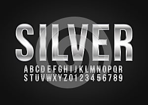 Font alphabet and number Silver effect vector photo
