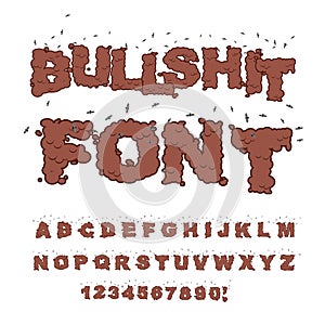font. Alphabet of poop with flies. Shit alphabet and in