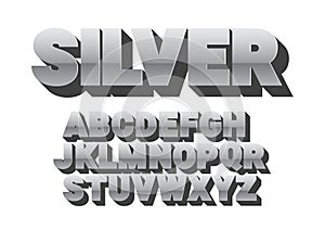 Font alphabet. Silver style, sanserif font with long shadow. photo