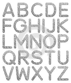 Font aluminum foil texture alphabet A to Z