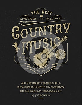 Font Country music. Craft retro vintage typeface