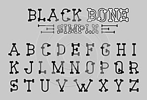 font design of BONE without outline in gothic and halloween cartoon style for clothing or apparel
