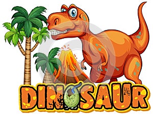 Font design for word dinosaur with scary tyrannosaurus rex