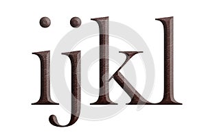 The font english alphabet of brown leather. Lettes