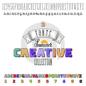 Font handmade -Summer- colorful, modular and hand-written, can be used for your design, for example - badges, posters