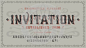 Font Invitation. Craft retro vintage type design