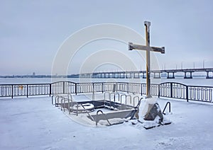 Font near the church for bathing on the Orthodox holiday of Epiphany.