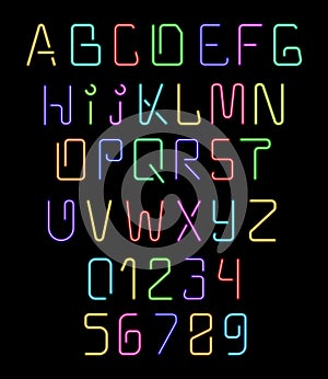 Font neon. Realistic brilliant, fluorescent font for holiday decoration