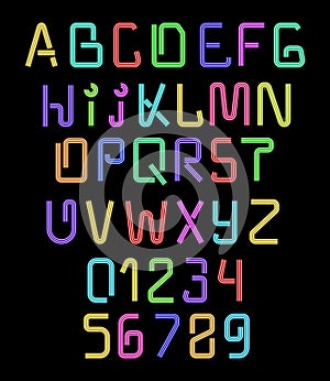 Font neon. Realistic brilliant, fluorescent font for holiday decoration