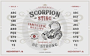 Font Scorpion Sting. Craft retro vintage typeface