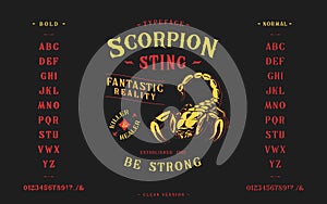 Font Scorpion Sting. Craft retro vintage typeface