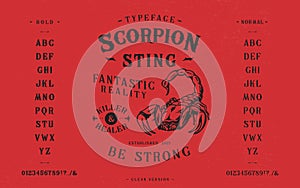 Font Scorpion Sting. Craft retro vintage typeface