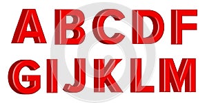 Font set with letters Glossy red paint letters. 3D render of bubble font with glint. Vector illustration photo