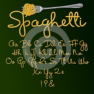 Font from spaghetti. Alphabet. Vector illustration