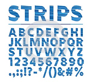 Font Strips. Vector of stripy bold font and alphabet. Shift effect type letters and numbers. Vector typeface for your design.
