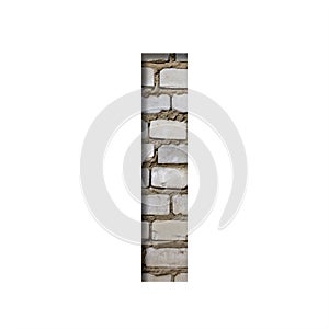 Font on white brick. The letter I is cut from white paper the background of a sloppy white brick wall. Popular decorative fonts