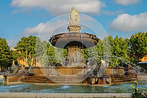 Fontain de la Rotonde with three sculptures of female in Aix-en-Provence